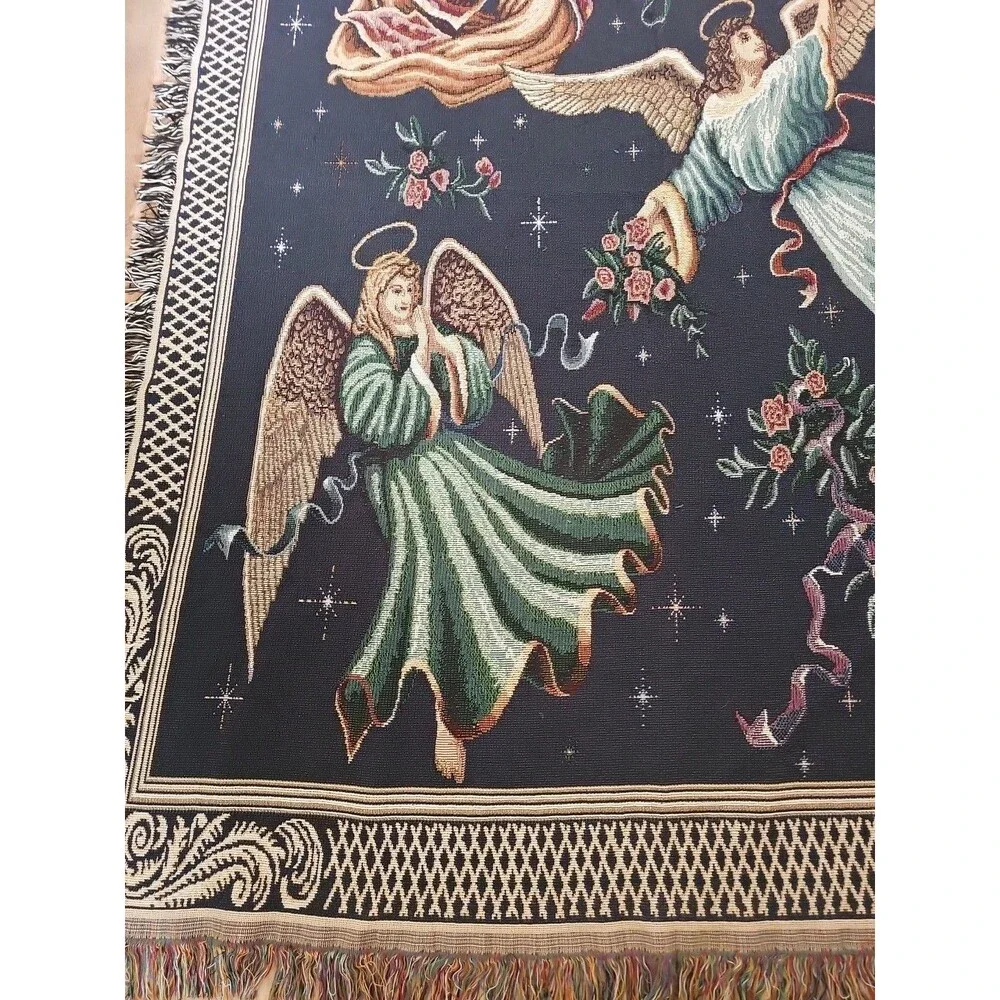 Angels On High Fringed Tapestry.  72in x54in. Spiritual,  Heavenly. READ